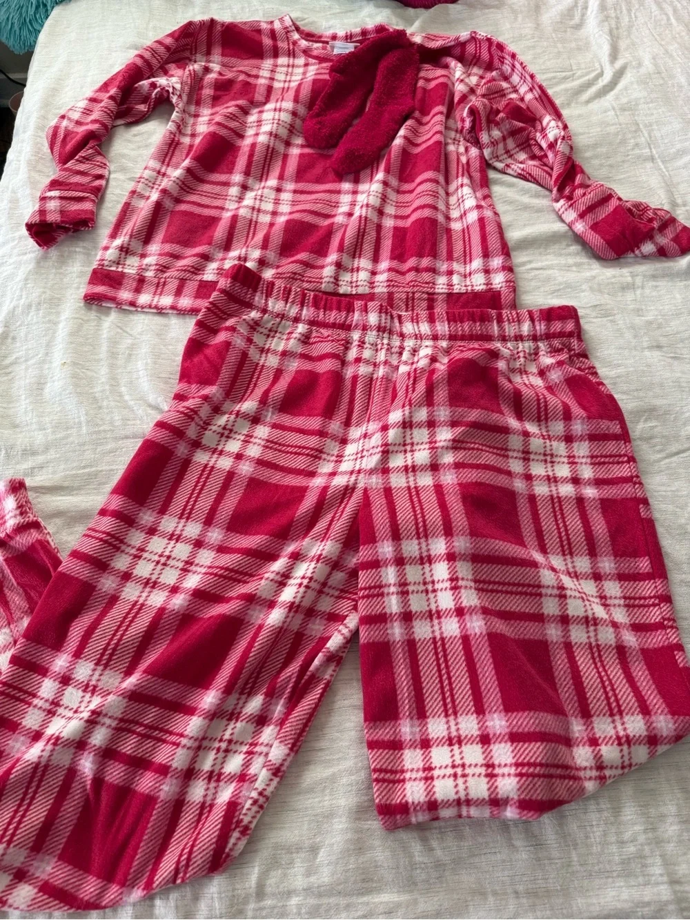 Girls Cozy Pink Plaid Fleece Pajama Set